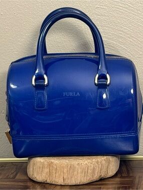 Furla Made in Italy Cobalt Blue Candy Bag Jelly Dome Zipper Purse